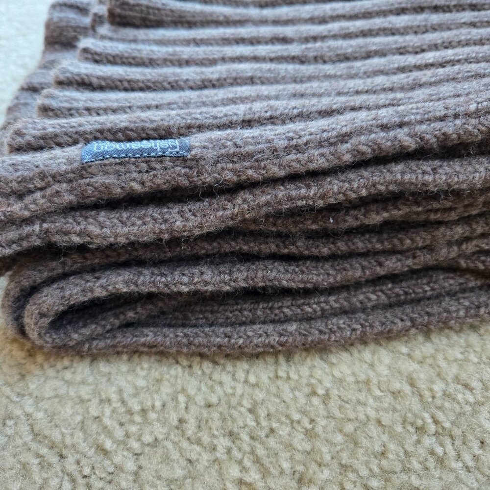 Brown Ribbed Lambswool Scarf made in Ireland - Picture 8 of 9